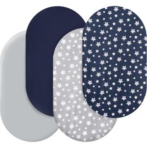 Bassinet Sheets Set 4 Pack for Baby Boy, Universal Fit for Oval, Hourglass and Rectangular Mattress, Navy (32"X17")