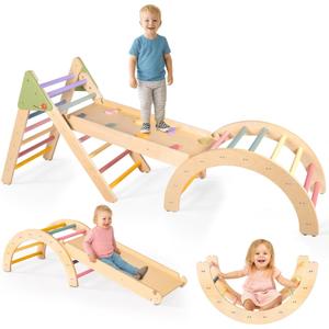 aiwo 7-in-1 Pikler Triangle Set Toddler Climbing Toys Indoor, Montessori Baby Climbing Gym, Climbing Set for Toddlers 1-3 Jungle Gym-Extra Thick