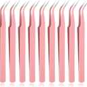 9 Pcs Precision Tweezers, Stainless Steel Craft Tweezers for Crafting, Curved Tweezer Multipurpose Pointed Long Tweezer for Crafting DIY Bead Jewelry Making, Scrapbooking, Crafts, Nail Art (Pink)