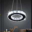 Modern Crystal Chandeliers LED Pendant Lighting Round Ring Chrome Flush Mount Ceiling Light Fixture Mini Chandeliers for Dining Room Kitchen Island Hallway (Cool White)