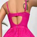 Women Lingerie Set Naughty Lace Bodysuit High Waisted Underwire Lingerie Babydoll With Garter Belt and Stockings (Pink)