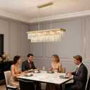 Weesalife Crystal Chandeliers for Dining Room Light Fixtures Over Table，15-Lights Gold Modern Rectangle Chandeliers for Kitchen Island Bar, L40'' - 15 Lights