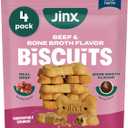 Jinx Oven-Baked Beef Bone Broth Biscuit Treats, Crunchy, All Natural, Superfood-Rich with Real Beef, Pumpkin & Blueberries, 16oz, 4 Pack (EXP 10/13/27)