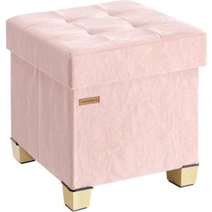SONGMICS Storage Ottoman, Textured PU Leather Footstool with Cushion, 15"D x 15"W x 15.7"H