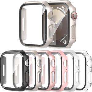 6 Pack Case for Apple Watch SE 3/2nd Gen Series 6/5/4/SE 44mm with Tempered Glass Screen Protector, Ultra-Thin Scratch Resistant Full Protective Bumper Cover for iWatch 44 mm