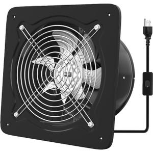 FanGoFast 8 inch Exhaust Fan, Kitchen Exhaust Fan for Wall, Potable Window Exhaust Fans, 576CFM Wall mounted Bathroom Fan with Check Valve for Kitchen, Workshop, Basement (Black)
