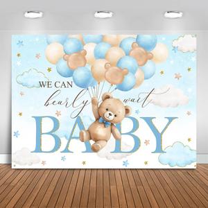 Bear Baby Shower Backdrop 7x5ft We Can Bearly Wait Party Decorations Background for Boy Bear Theme Baby Shower Banner Photo Booth Prop (Blue)