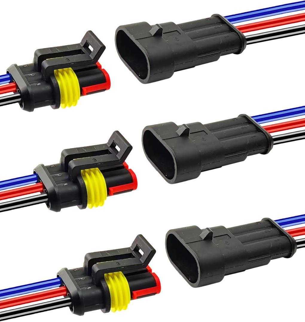 14 AWG 3 Pin Waterproof Connector, 3 Wire Automotive Waterproof Electrical Connectors, 14 Gauge Male and Female Way Connectors Harness 12V Quick Connect for Car Truck Boat Motorcycle -3 Pack