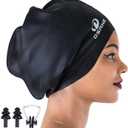 Extra Large Swimming Cap for Women and Men,Special Design Swim Cap for Very Long Thick Curly Hair&Dreadlocks Weaves Braids Afros Silicone Keep Your Hair Dry (black)