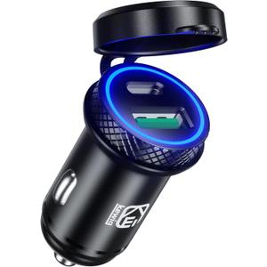 KEWIG USB C Car Charger, 60W/5A Super Mini Fast Car Charger Cigarette Lighter Adapter QC3.0 & PD Type C Dual Port