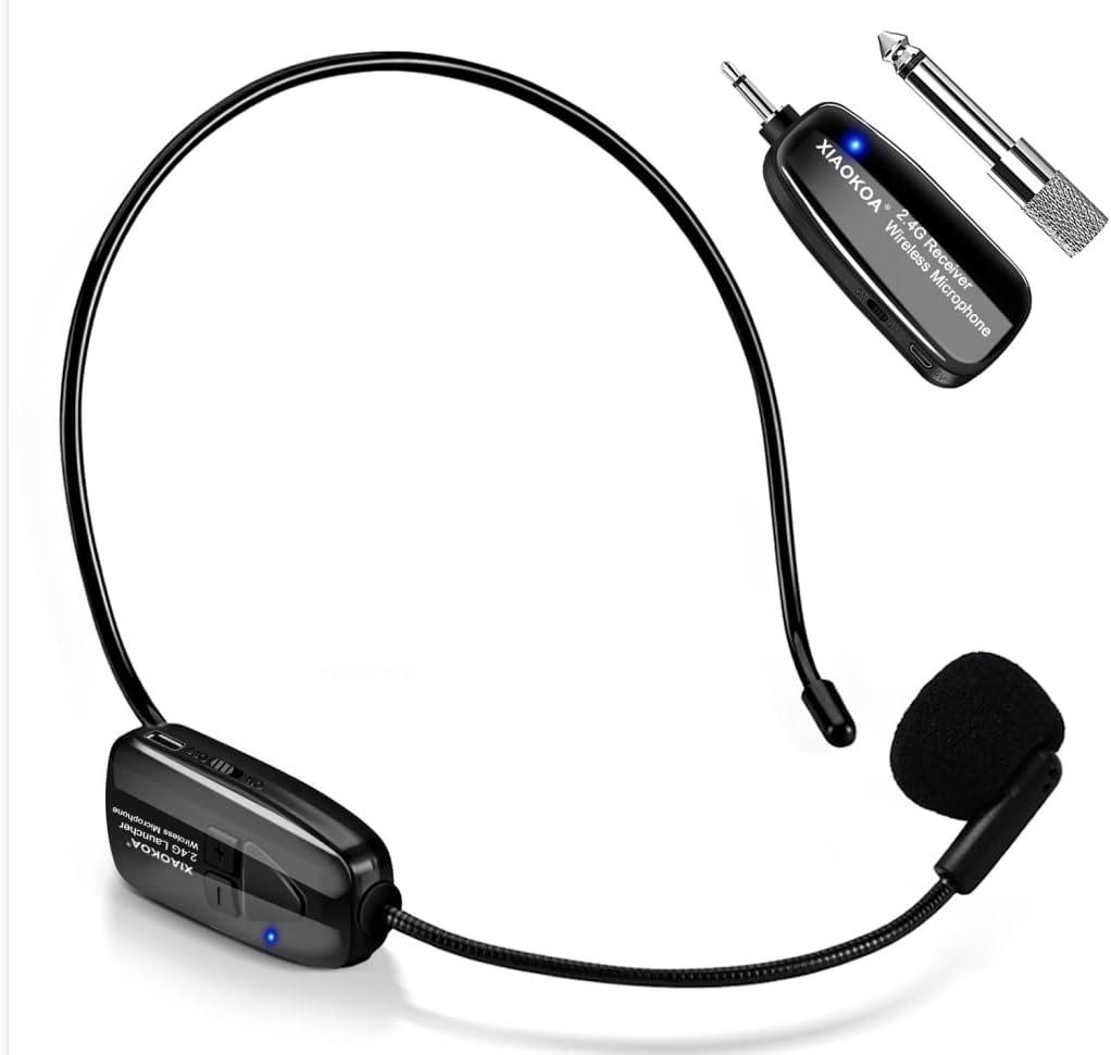 Wireless Microphone Headset, 2.4GHz Cordless Head Mic, USB-C Charging Microphones, 165ft Range, for Voice Amplifier Speaker Pa System Teaching Tour Guides Conference Yoga Dance Fitness Instructor