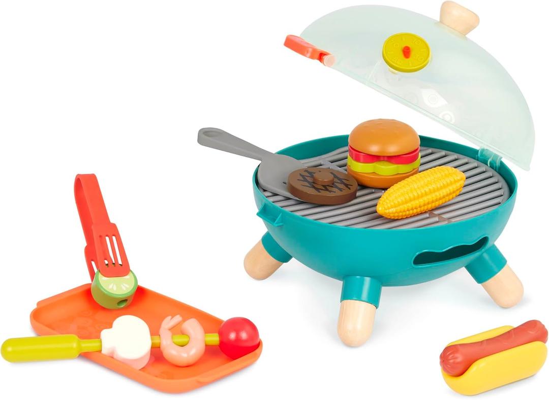 B. toys Mini Chef BBQ Grill Playset Pretend Play BBQ Grill Play Set Toy Grill & Play Food Barbecue Role Play Set for Kids 3+ Years(16 Pieces), Child-size