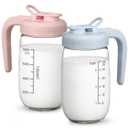 2 Pack Breast Milk Pitcher 32 OZ, Heat & Cold Resistant, Sudden Temperature Safe, Fast Baby Formula Maker with Wide Mouth, No Leak Glass Fridge Storage Container for Juice, Cold Brew-Blue, Pink