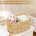 Large Baby Diaper Caddy Organizer, Portable Wicker Water Hyacinth Storage Basket with Handles and Divided Sections, Nursery Tray for Diapers Baby Essentials, Baby Shower Gifts