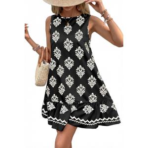 2 x BLENCOT Womens Boho Dress Sleeveless Ruffle Mini Summer Vacation Casual Dresses (Black, M)