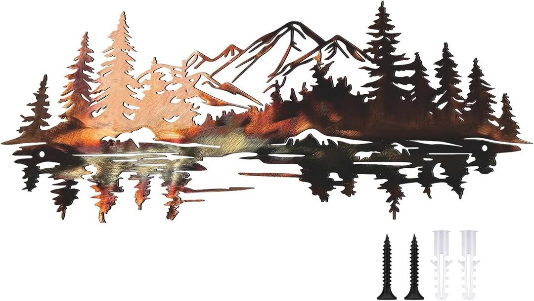 Novabright Mountain Reflection Wall Art Natural Metal Landscape Wall Decor Modern Rural Aesthetic Mountain Art Decoration for Living Room, Bedroom, Office, 6.3 x 13.8 Inches