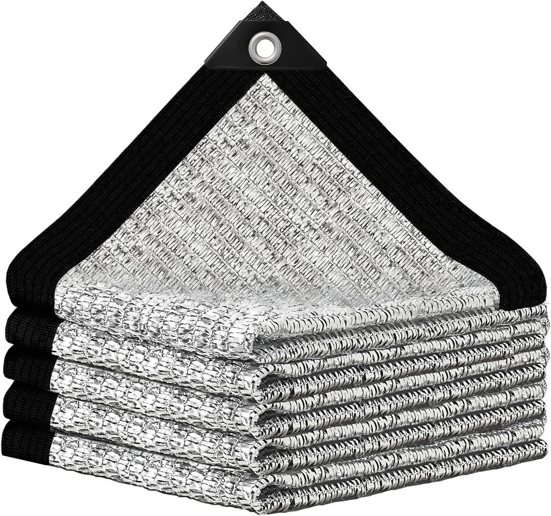Aluminum Shade Cloth 10x10',80% Aluminum Reflective tarp,Durable Mesh Tarp with Grommets,Shade Cloth for Garden,Car, Outdoor Pergola,Greenhouse,Chicken Coop and Dog Kennel(Silver) (1010FT)