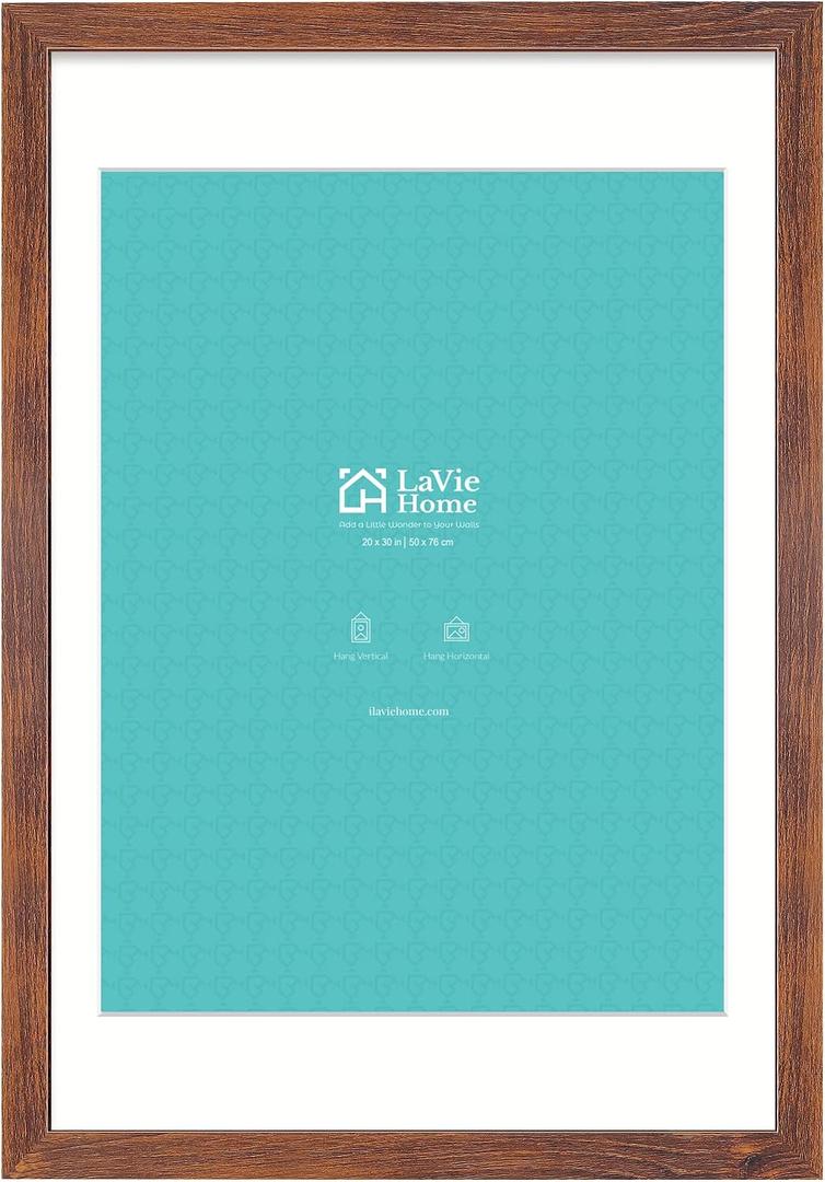 LaVie Home 20 x 30 Picture Frame Brown Poster Frame,Display Pictures 18x24 with Mat or 20x30 Without Mat, Stable and Sturdy Frame and Polished Plexiglass, Suitable for wall decoration1 Pack