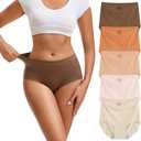 INNERSY Women's Seamless Underwear No Show High Waisted Invisible Briefs 5-Pack(Large,Burnt Sugar)
