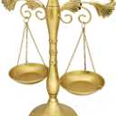 OwlGift Vintage Metal Libra Jewelry Display, Antique Scale Tray Cosmetic Organizer, Farmhouse Candleholder Lawyer of Justice, Unique Centerpiece Stand Storage  Golden,13.6" W x 18.3" H