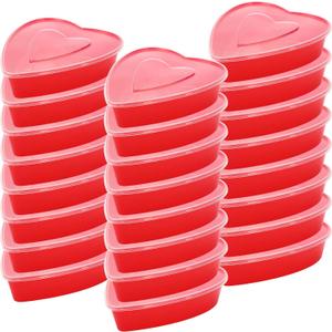 24 Pcs 17 Oz Valentine's Day Heart Shaped Container Plastic Seasoning Containers Box Food Storage Containers with Clear Transparent Lids Reusable Dessert Box for Valentine Fruit Vegetable (Red)