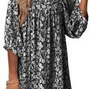 Dokotoo Womens Summer Dresses 2025 Boho Floral Drawstring V Neck Chiffon Lantern Sleeve Beach Vacation Mini Dress Sundress (Black, S)