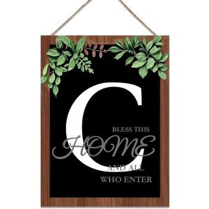 Ultra Large 16''x12'' Personalized Last Name Front Door Wreath, 26 Letter Wooden Welcome Sign for Rustic Farmhouse Spring Summer Fall Winter-Ideal Housewarming Gift (Letter C)