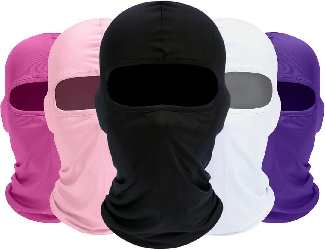 ROXUN Balaclava Ski Mask, 5 Pack Neck Gaiter Motorcycle Scarf Cold Winter Warm Windproof Men/Women (Black+white+pink+light Pink+purple)