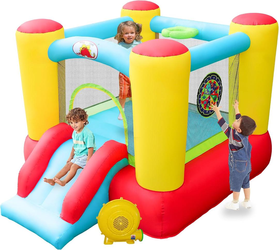 WELLFUNTIME Inflatable Bouncy Castle & Bounce House Slide, Kids Jumping Castle with Blower, 100x77x63 Inch, 8.33 x 6.42 x 5.25 feet