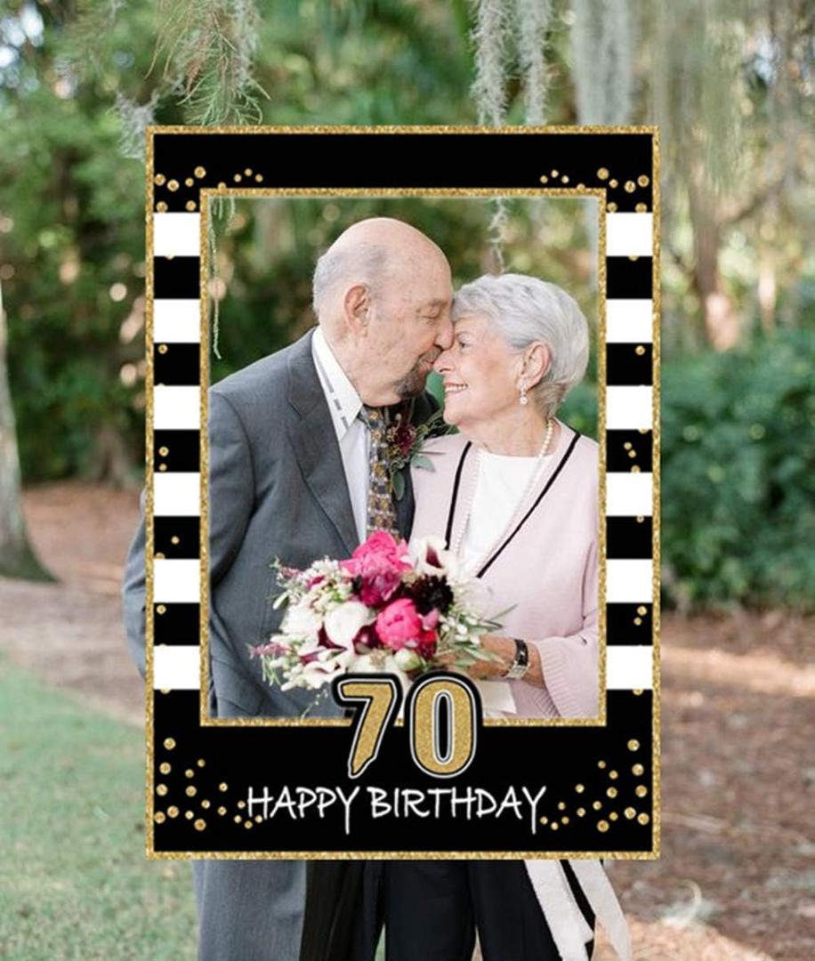 LaVenty Black Gold Glitter 70th Birthday Party Photo Booth Props for Adults Kids Birthday Party Decorations Supplies (70th)