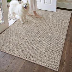 DEXI Ultra Thin Door Mat Indoor Entrance 35x56, Non Slip Rubber Backed Entryway Mats Dirt Trapper, Low Profile Front Doormat for Inside Entry, Patio, Porch, Beige