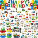 Transportation Birthday Decorations, All-in-1 Cars Birthday Decorations with Balloons Vehicle Plates Napkins Cups Cake Toppers Honeycombs Tablecloth and Banner for Boy Truck Themed Party, Serve 24