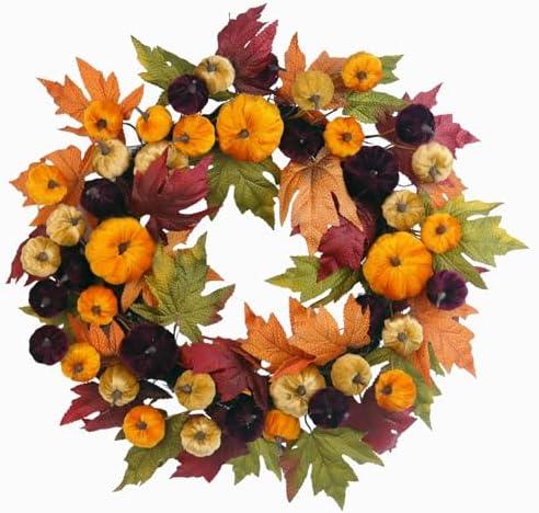 24" Fall Wreath for Front Door,Fall Decorations for Home,Autumn Velvet Pumpkin Wreath for Indoor Window Halloween Thanksgiving Decor