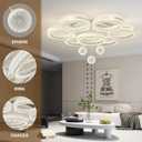 ziidoo Modern Crystal Rings Ceiling Light, White Globe Chandelier Dimmable Adjustable Lights Metal Acrylic Big Led Lighting Fixture for Kitchen Dining Room Bedroom Hallway Living Room, 7Light-W