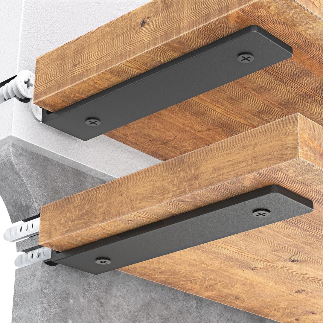 Goovilla Heavy Duty Floating Shelf Brackets 6 Inch for 24 Wood Stud, 4 Pack L Brackets for Shelves or Shelving, Black Coated Metal Shelf Hardware with 160 lb. Load Capacity and Easy Installation