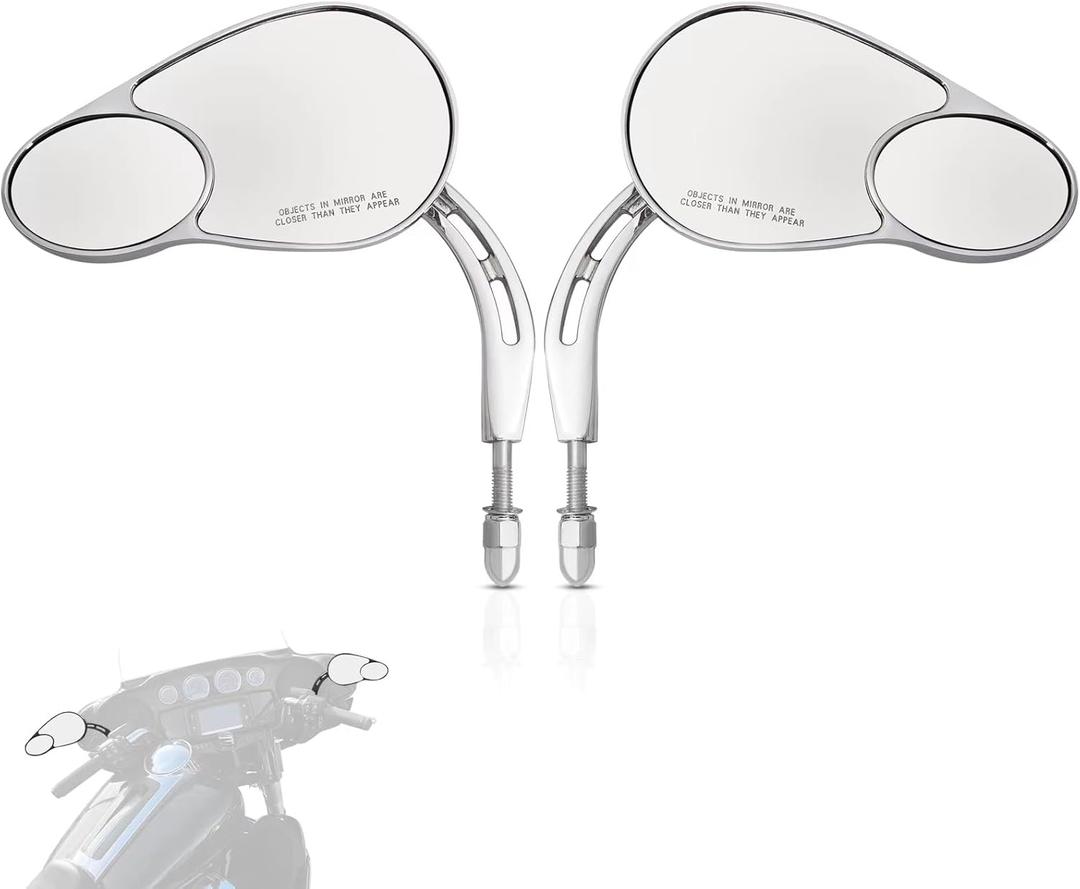 WOWTK Rearview Mirrors,Split Vision Mirrors for Harley 1982-2025 Most Models Road King Street Glide Road Glide Softail Iron 1200 Iron 883 Deluxe Fat Boy Sport Glide XG750 XG500,Chrome