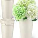 Irenare 12 Inch Vintage Galvanized Flower Bucket Metal Flower Vase Farmhouse French Bucket Planter Metal Floral Container for Party Table Centerpiece Weddings Home(White, 2 Pcs)