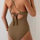 Eomenie One Piece Swimsuit for Women Tummy Control Ruched Bathing Suit Tie Back Slimming Swimsuit (M)