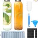 Brajttt Glass Juice Bottle with Lids,16oz Juicing Bottles Reusable, Clear Glass Water Bottles 16 oz with Stainless Steel Airtight Cap,Juice Beverage Container, Leak Proof，Set of 2