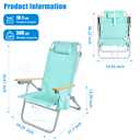 SUNNYFEEL Tall Beach Chair, Reclining Beach Chair with 5-Position, Portable Camping Chair for Adults with Wood Armrest, Lightweight Camping Chair 300 lbs Heavy Duty, Green