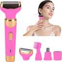 Electric Shaver for Women & Men,2025 Wet & Dry Cordless RazorRechargeable Facial Hair Remover & Bikini Trimmer, Smooth & Silky Body Shaver with 4 Grooming Attachments for Nose, Face (Pink)