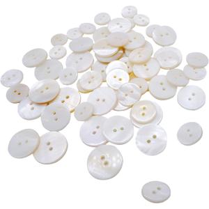 60PCS White Genuine Mother of Pearl Buttons Set, Natural Shell Buttons for DIY Sewing Crafts, Clothes, Blazer, Shirts, Suits (12.5mm/15mm/18mm/20mm, 2 Holes)