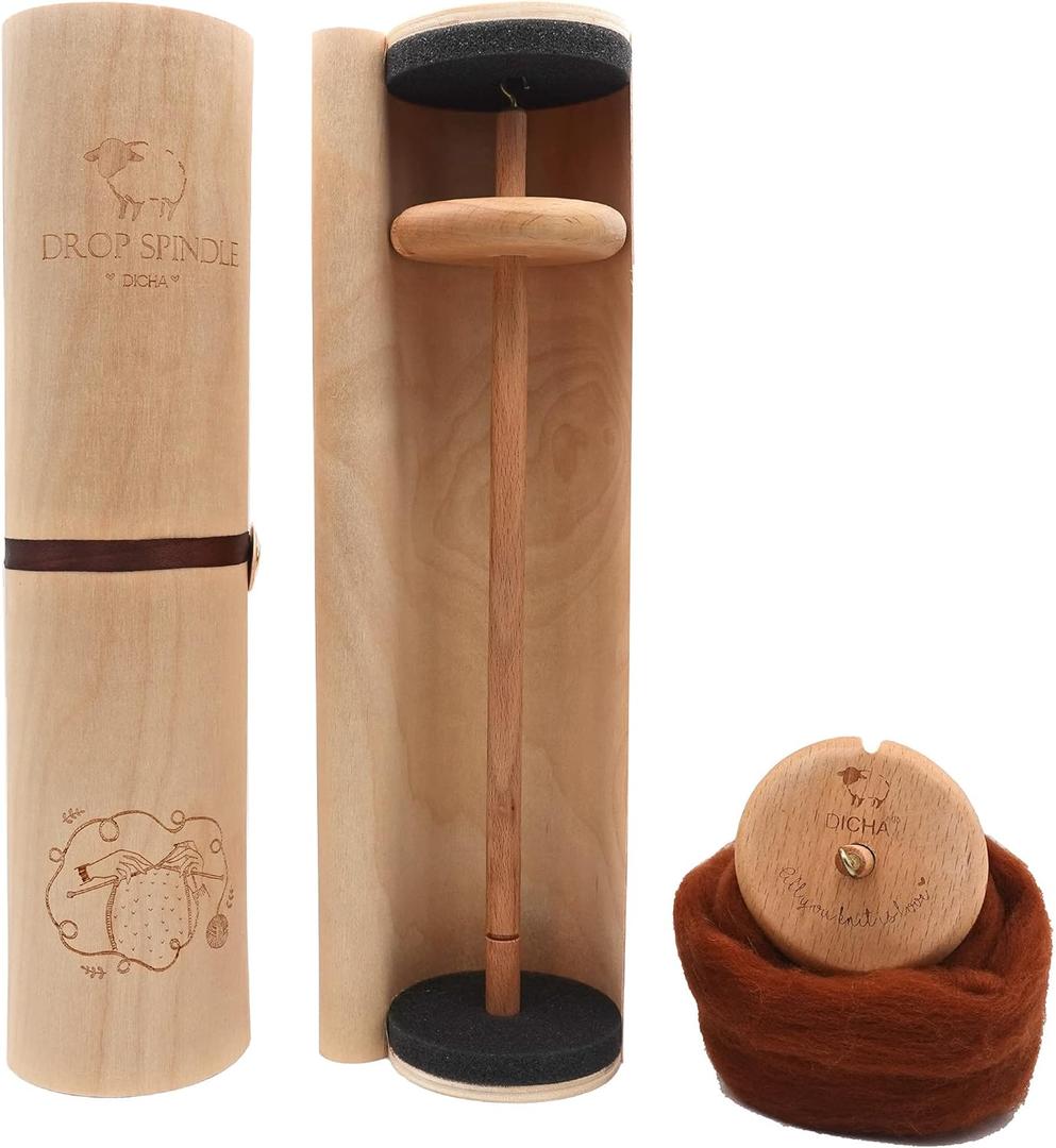 DICHA 3 Inch Drop Spindle Kit- High Low Whorl Wooden Spindles with Tutorial -Weaving Spinning Wheels for Beginners-All in A Gift Box-Perfect Spinner Gifts-Durable,Easy to Use