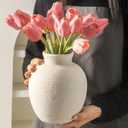 Vanselia Ceramic Flower Vase Home Decor - Farmhouse Table Vases Rustic Vintage Living Room Kitchen Bedroom Decorations for House Book Shelf Office Coffee Desk Dining Fireplace (7.4" Rustic)