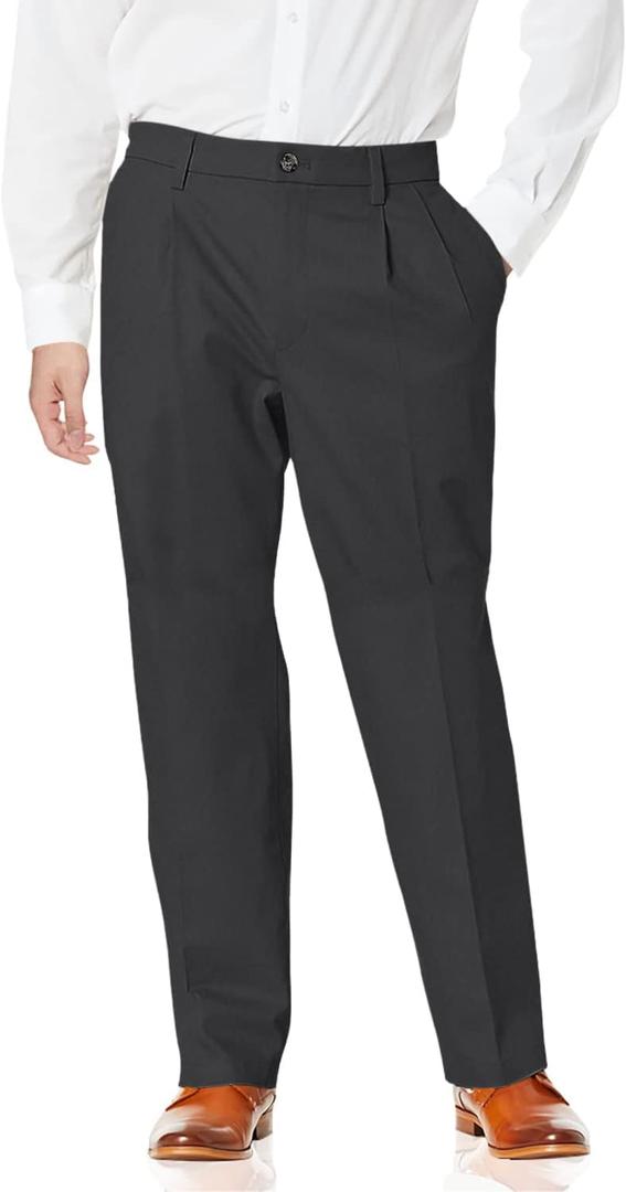 Dockers Mens Relaxed Fit Signature Khaki Lux Cotton Stretch Pants - Pleated (44W x 32L, Steelhead)