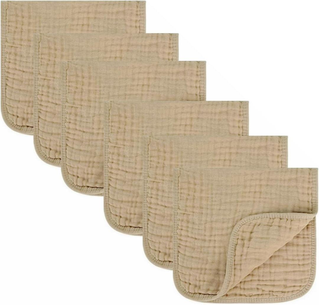 Baby Burp Cloth 100% Cotton Newborn Cotton Muslin Burp Cloth 10x20 inches (Apricot Color 6 Pieces)