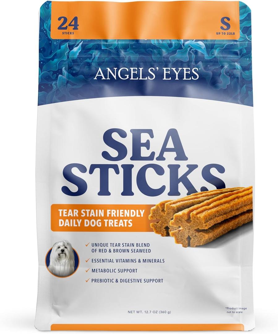ANGELS' EYES Sea Sticks Tear Stain Friendly Daily Dog Treats with Red & Brown Seaweed Tear Stain, Gut Health, & Metabolic Support Grain-Free, Gluten-Free, Plant-Based North Sea Small 24ct (1 Ounce (Pack of 24))