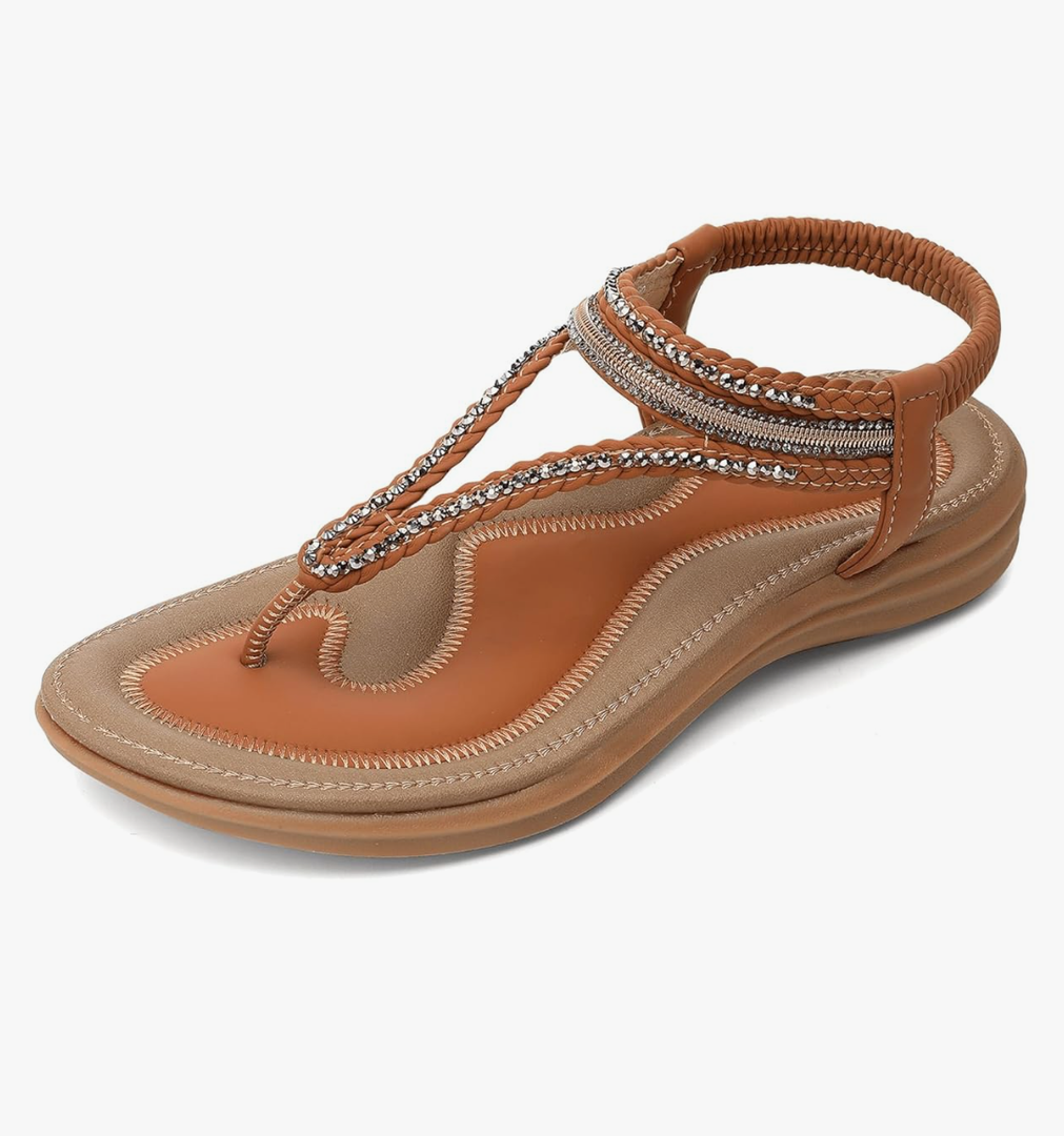UBFEN Women's Bohemian Flat Sandals With Back Strap Summer Beach Comfortable Bling, 38