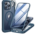 Miracase Magnetic for iPhone 15 Pro Max Case 6.7'' [Compatible with Magsafe] FullBody Drop Proof Bumper Phone Case for iPhone 15 Pro Max with Builtin 9H Tempered Glass Screen Protector,Blue