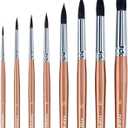 Transon 8pcs Round Watercolor Paint Brush Set Goat Hair for Watercolors, Acrylics, Inks, Gouache, Oil and Tempera (Champagne)